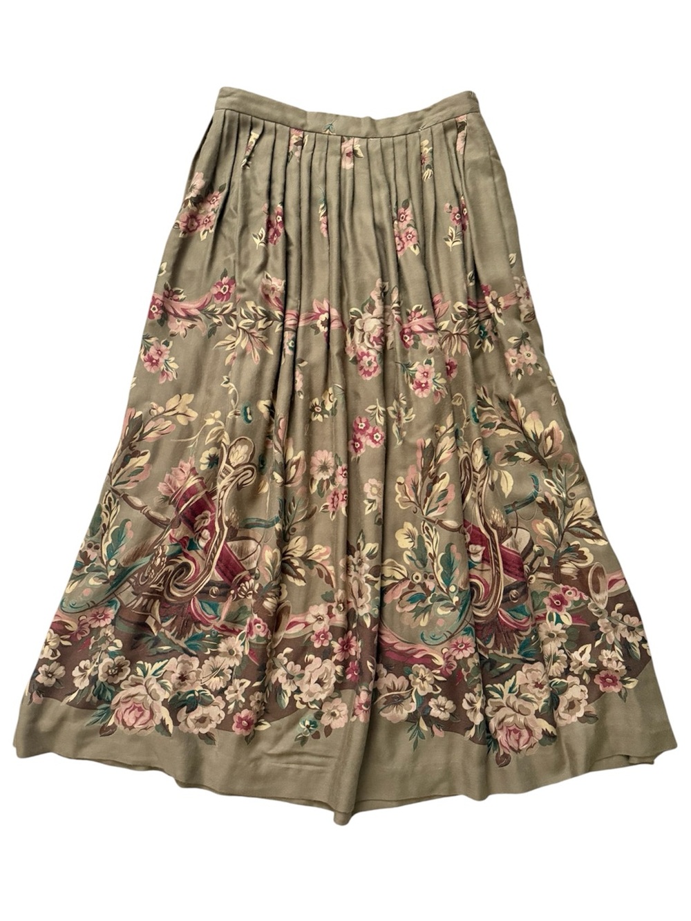 Vintage Ralph Lauren Blue Label Floral Pleated Wool Blend Maxi Skirt Size 12 - Picture 9 of 12